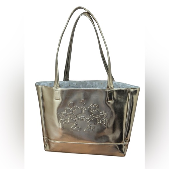 NWT Disney Gold Metallic Minnie & Mickey Mouse Tote Bag Shoulder Bag Purse - Picture 3 of 7
